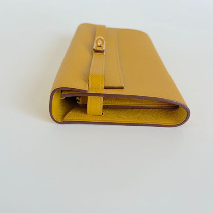 Hermes Kelly To Go Wallet Jaune d'or Epsom Leather with gold hardware
