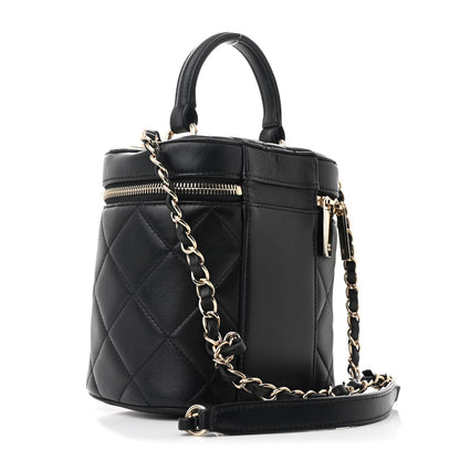 Lambskin Quilted Trendy Vanity Case Black