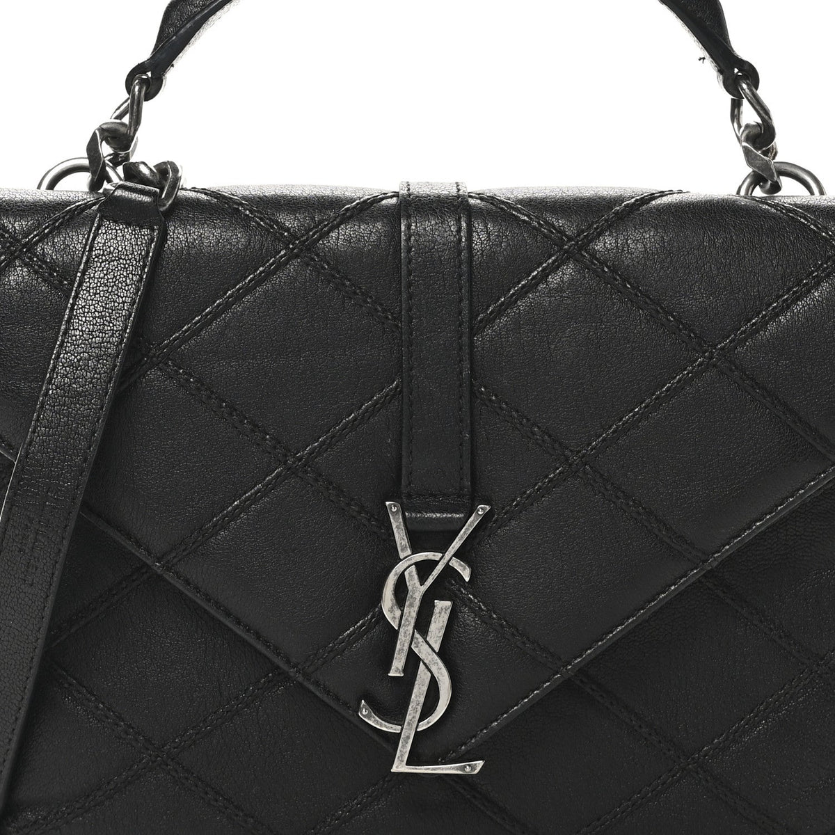 Calfskin Matelasse Diamond Quilted Monogram Medium College Bag Black
