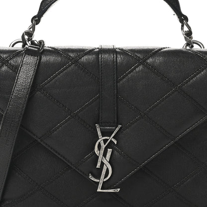Calfskin Matelasse Diamond Quilted Monogram Medium College Bag Black