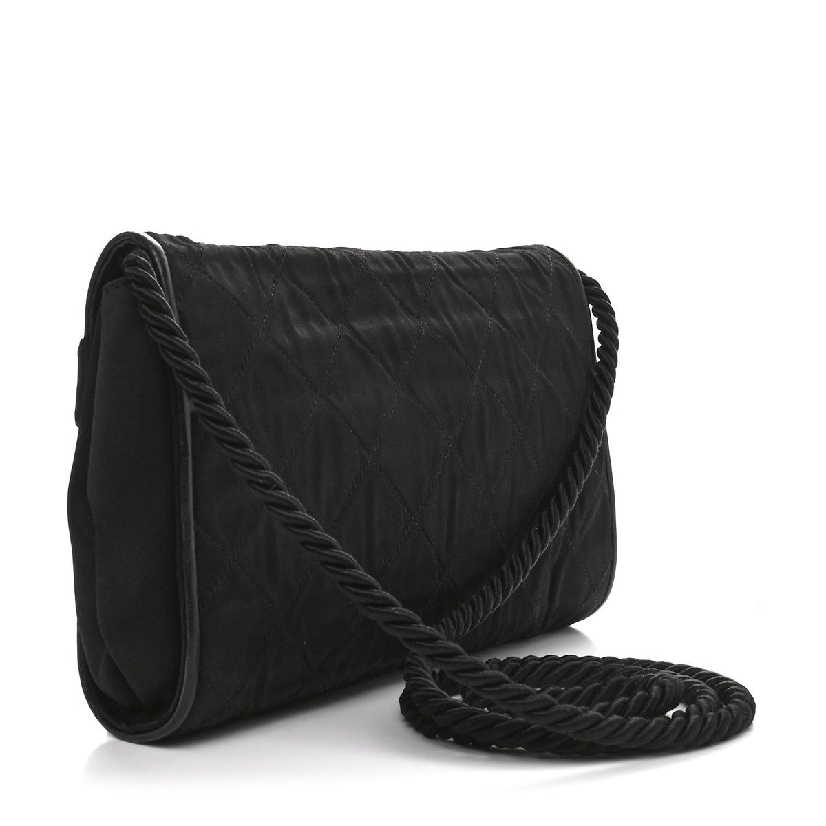 Fabric Quilted Crystal Envelope Small Flap Black
