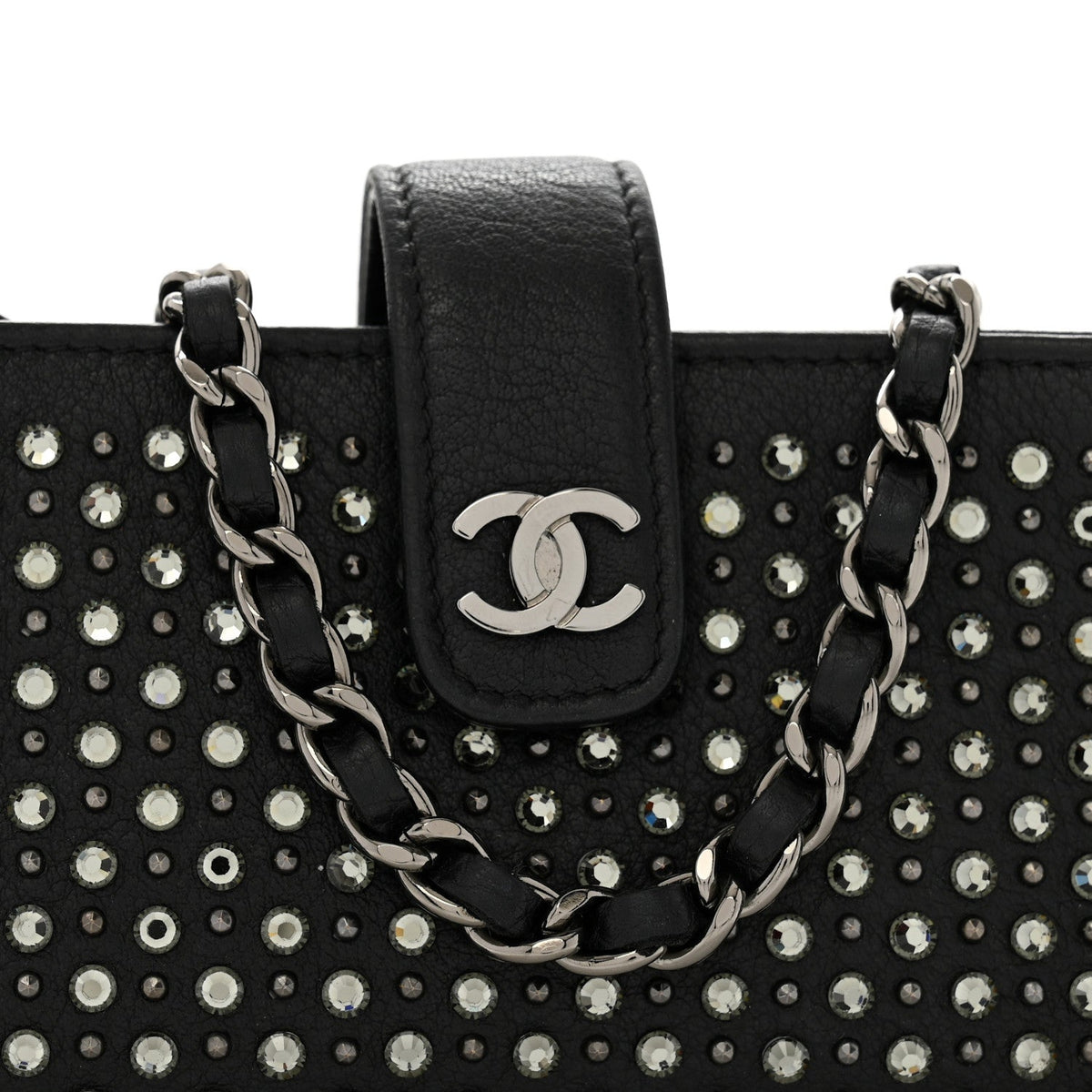 Calfskin Strass Studded Mini Phone Holder Clutch Black
