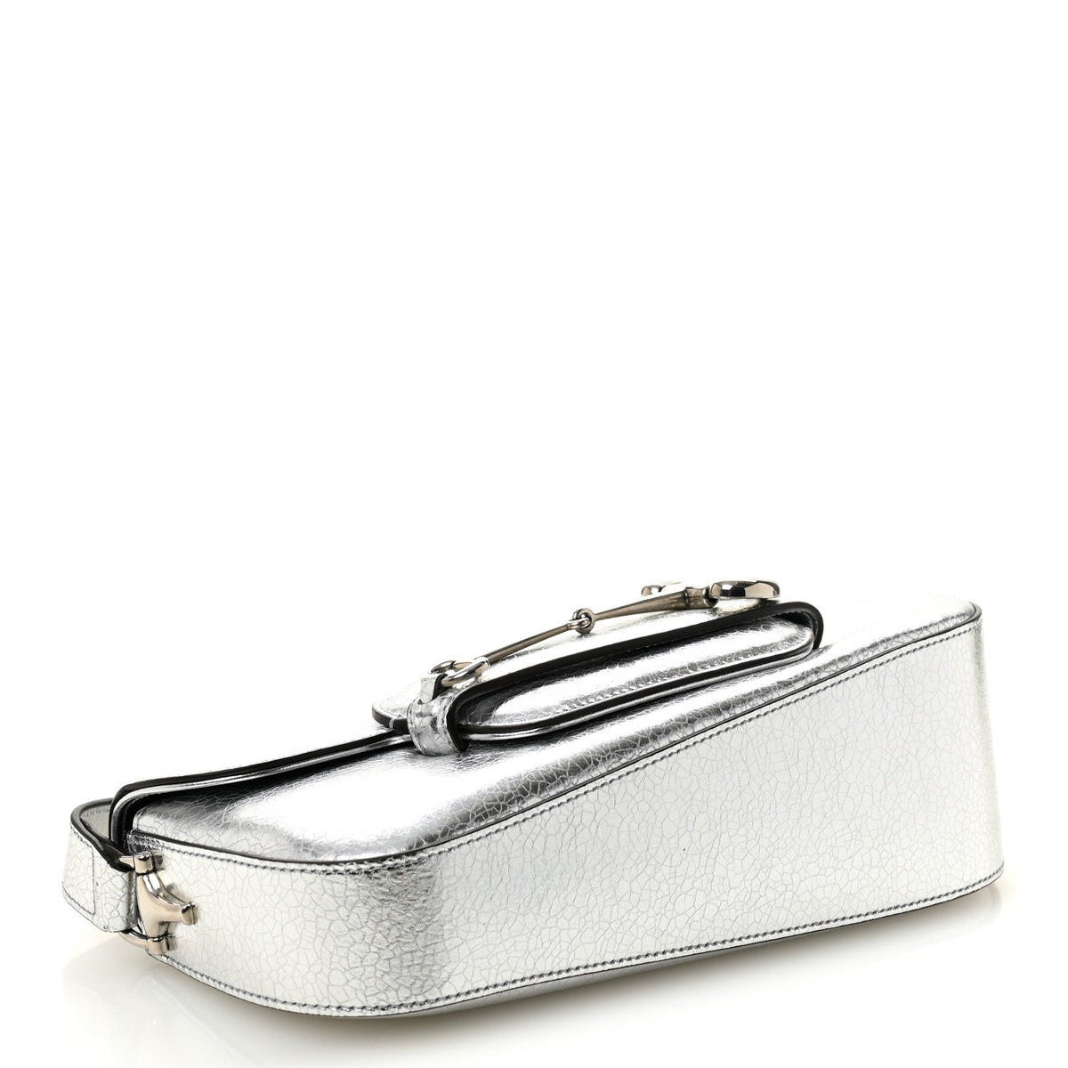 Metallic Demetra Small Horsebit 1955 Asymmetric Shoulder Bag Silver
