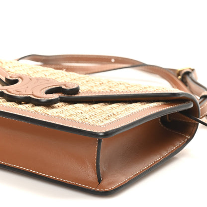 Raffia Calfskin Triomphe Wallet on Strap Natural Tan