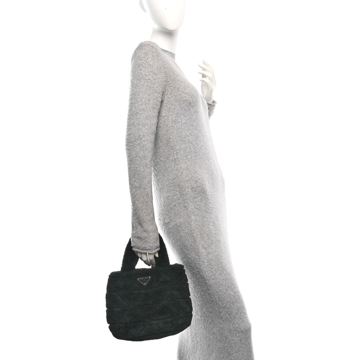 Shearling Nappa Triangle Quilted Patchwork System Tote Black