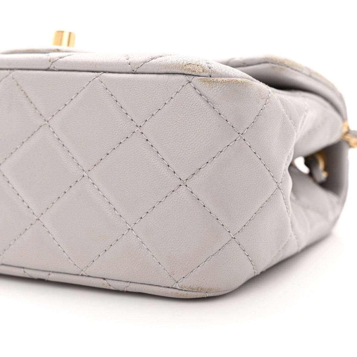 Lambskin Quilted Mini Pearl Crush Flap Light Grey