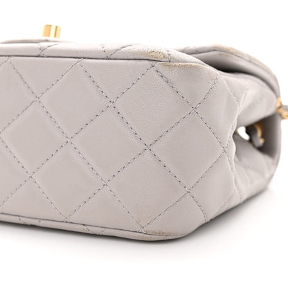 Lambskin Quilted Mini Pearl Crush Flap Light Grey