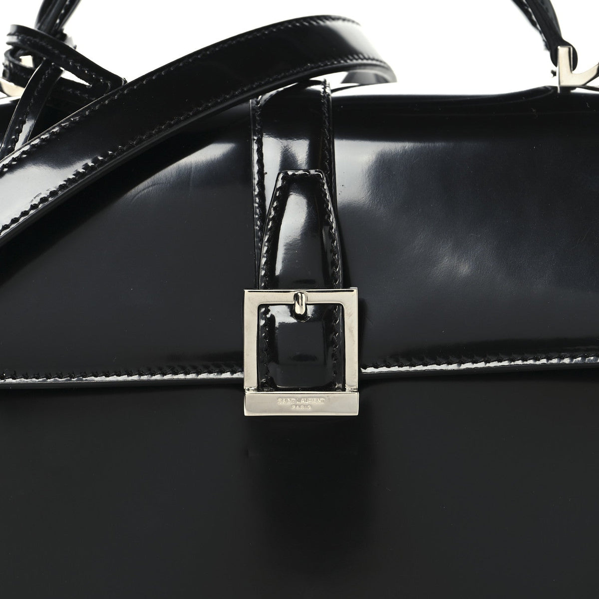 Shiny Calfskin Le Fermoir Top Handle Bag Small Black