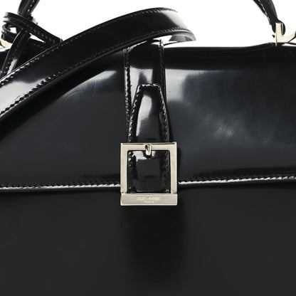 Shiny Calfskin Le Fermoir Top Handle Bag Small Black