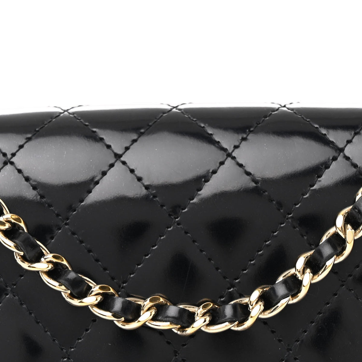 Patent Calfskin Quilted Mini Square Flap Black