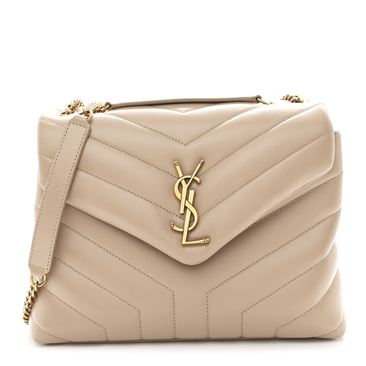 Calfskin Y Quilted Monogram Small Loulou Chain Satchel Dark Beige