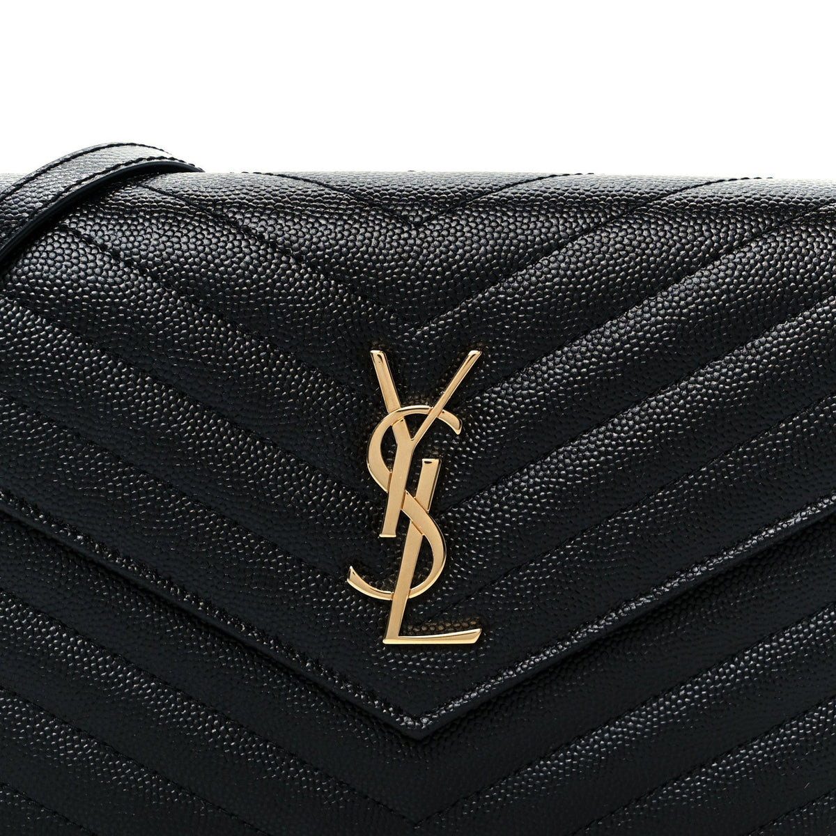 Grain De Poudre Matelasse Chevron Monogram Envelope Chain Wallet Black