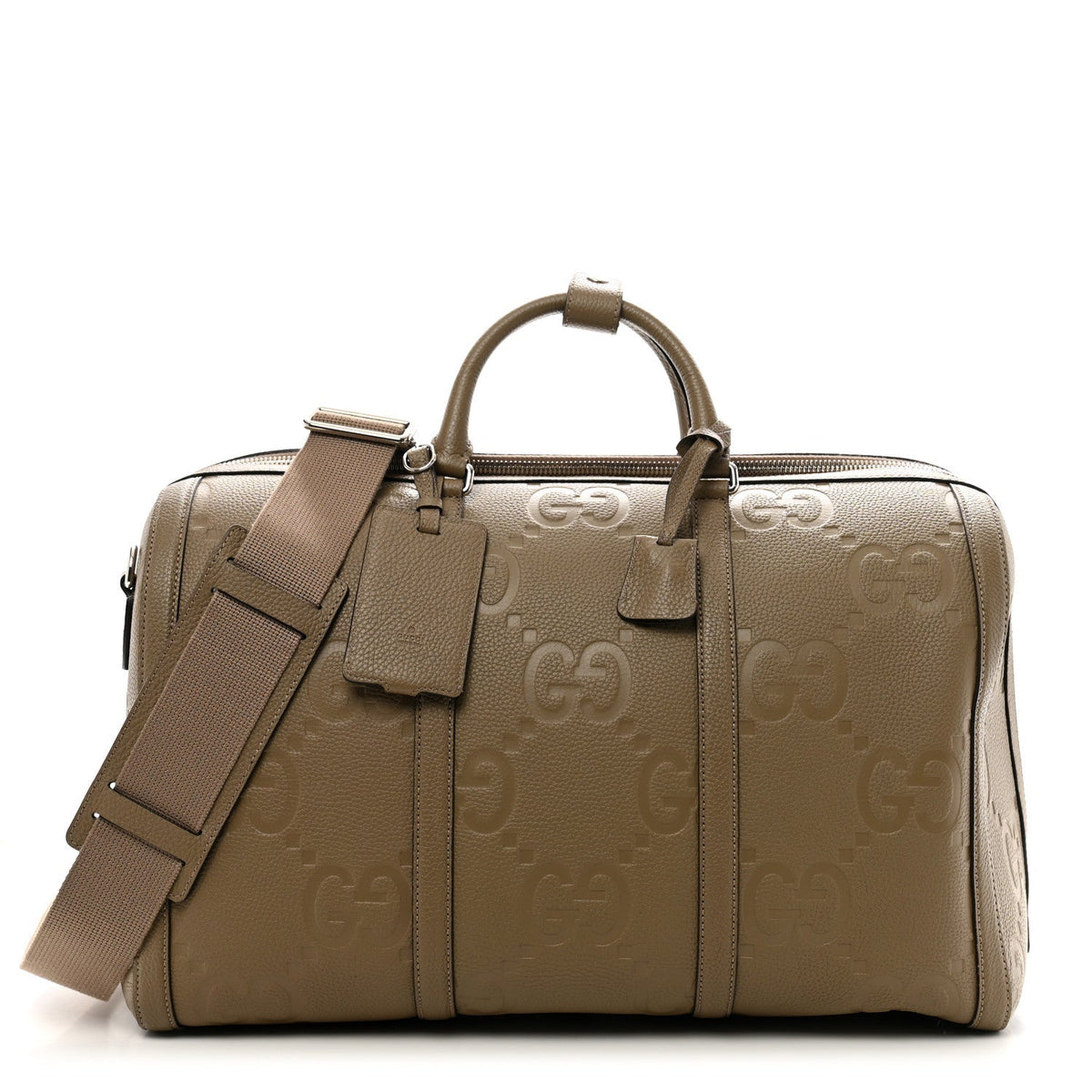 Piuma Calfskin Jumbo GG Embossed Large Duffle Bag Good Taupe