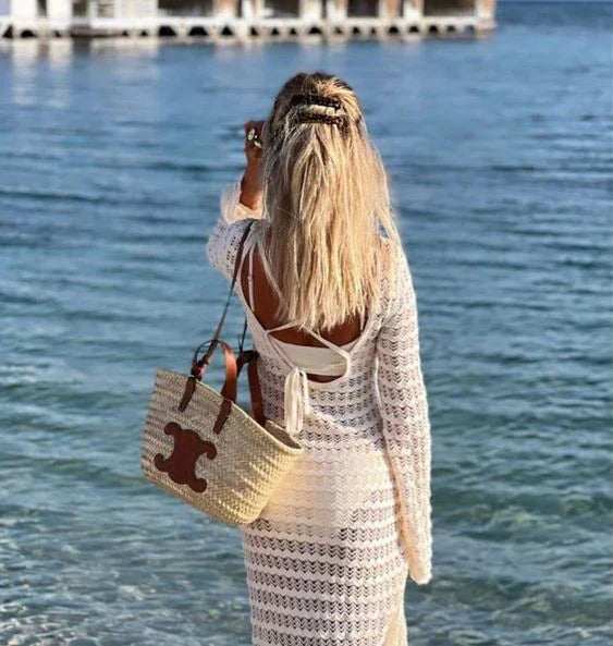 Celine Triomphe Raffia Tote In Brown - 19 X 20 X 10cm