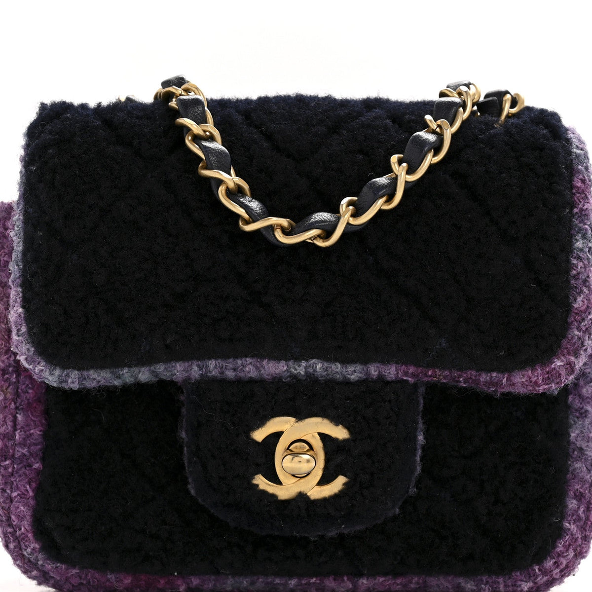 Shearling Tweed Quilted Mini Square Flap Bag Purple