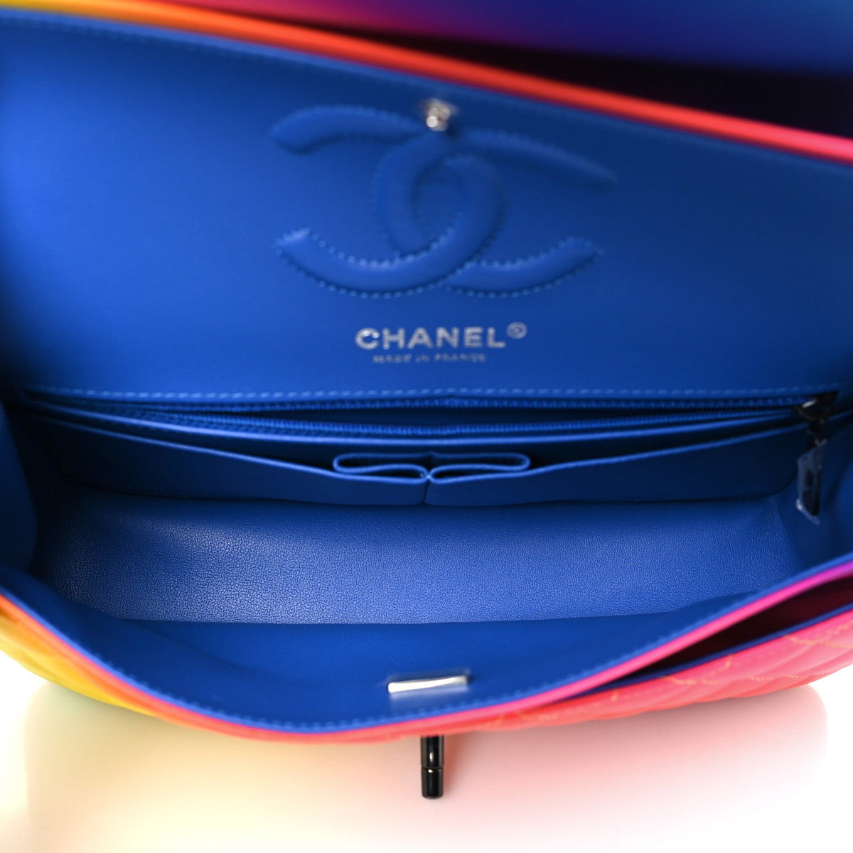 Calfskin Quilted Medium Rainbow Double Flap Multicolor