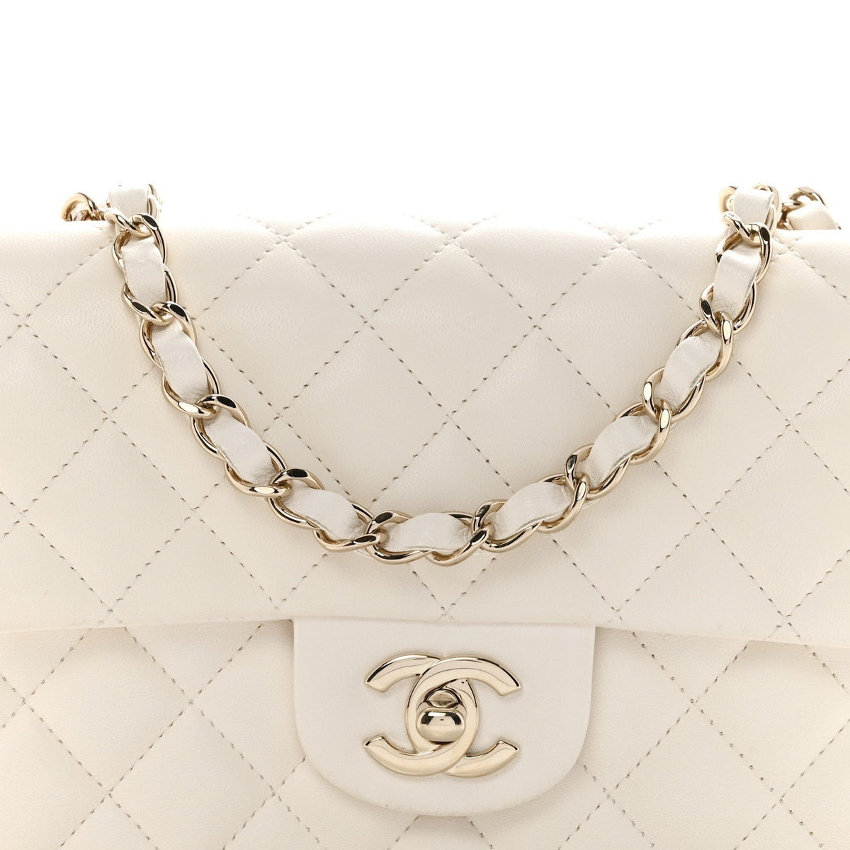Lambskin Quilted Mini Rectangular Flap White