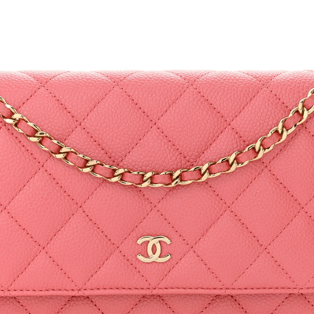 Caviar Quilted Wallet on Chain WOC Pink