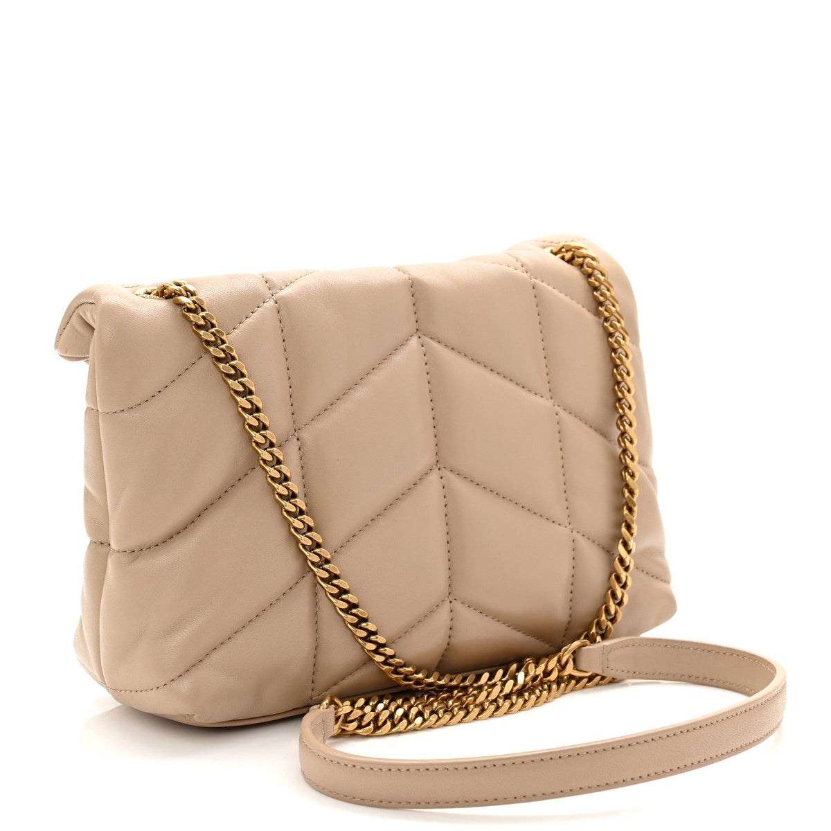 Lambskin Quilted Toy Loulou Puffer Monogram Chain Satchel Dark Beige