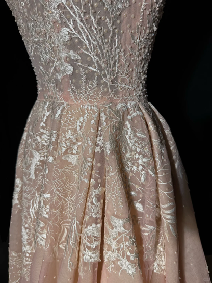 Vintage A Line Straps Exquisite Beaded Embroidery Tulle Prom Dress Evening Dress SH5602