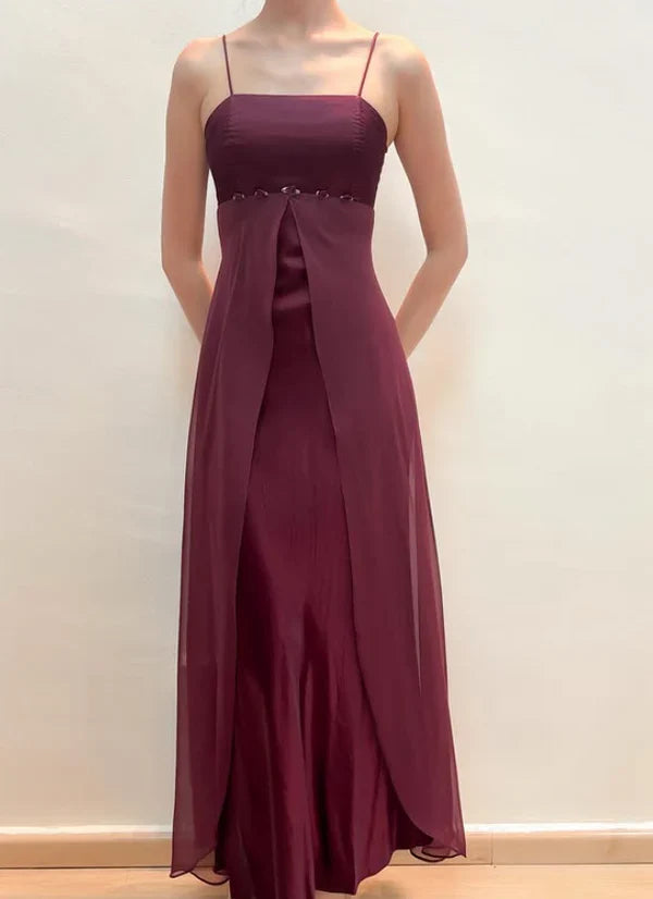 Vintage Baby Blue A Line Straps Chiffon Satin Prom Dress Evening Dress SH5663