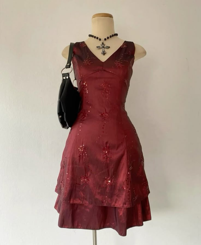 Vintage V Neck A-Line Short Party Dress Elegant Cocktail Dress, D745