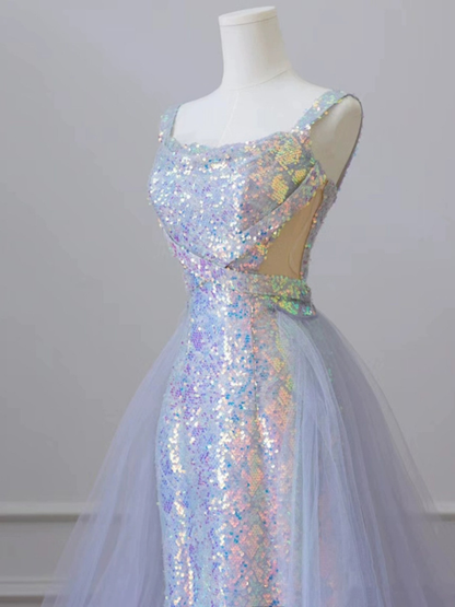 Lilac Straps Sequins Mermaid Long Formal Party Dress with Train MD7387