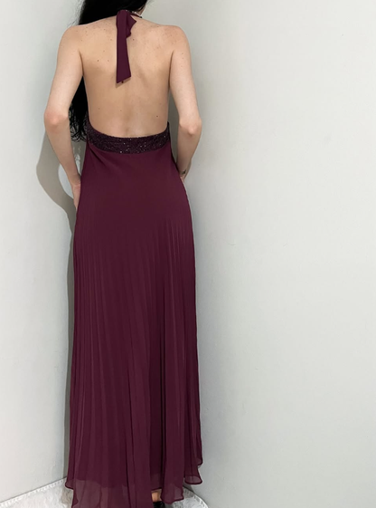 Vintage A Line Halter Beaded Chiffon Open Back Prom Dress Graduation Prom Dress SH2568