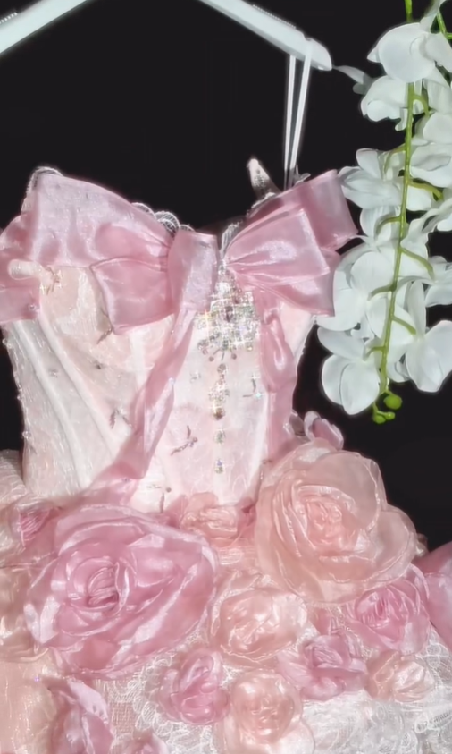 Sweety Ball Gown Strapless Beaded Pink Ombre Floral Tulle Long Prom Dress SH5040