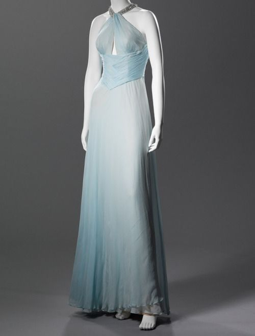 Light Blue Halter Ombre A-Line Chiffon Long Party Dress Retro Evening Dress, D855