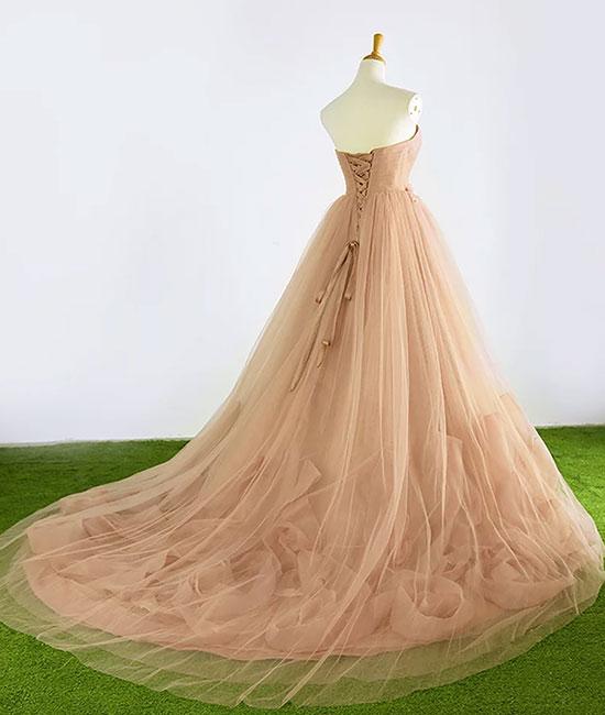 Champagne sweetheart neck tulle long prom dress, evening dress M4836