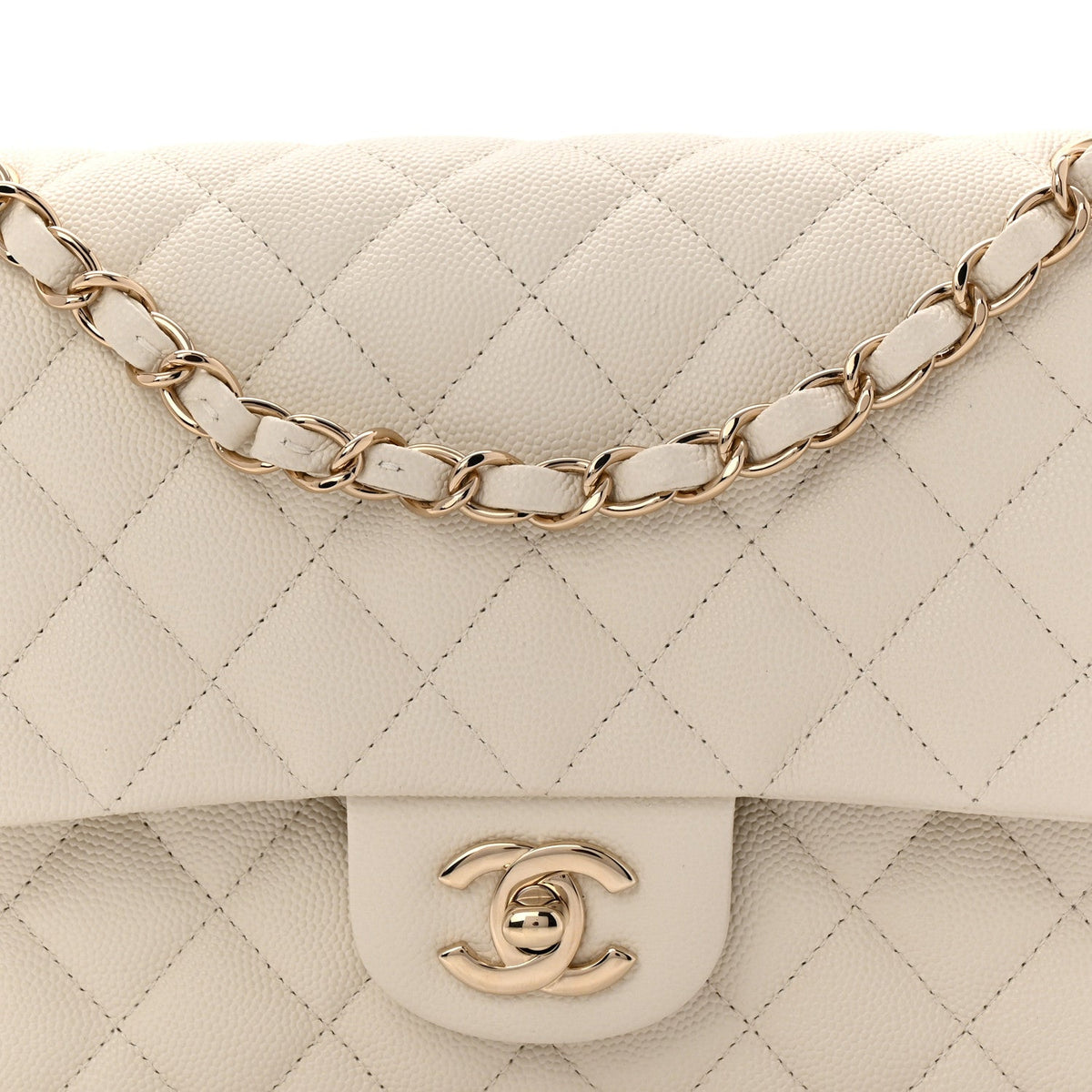 Caviar Quilted Medium Double Flap White