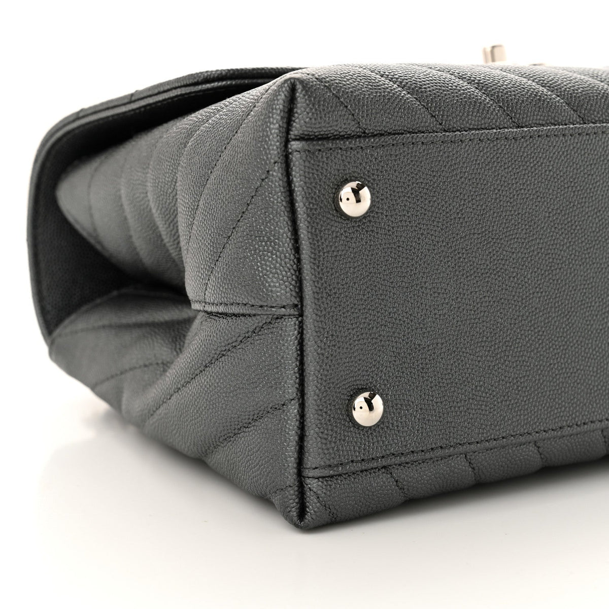Metallic Caviar Chevron Quilted Small Coco Handle Flap Dark Silver