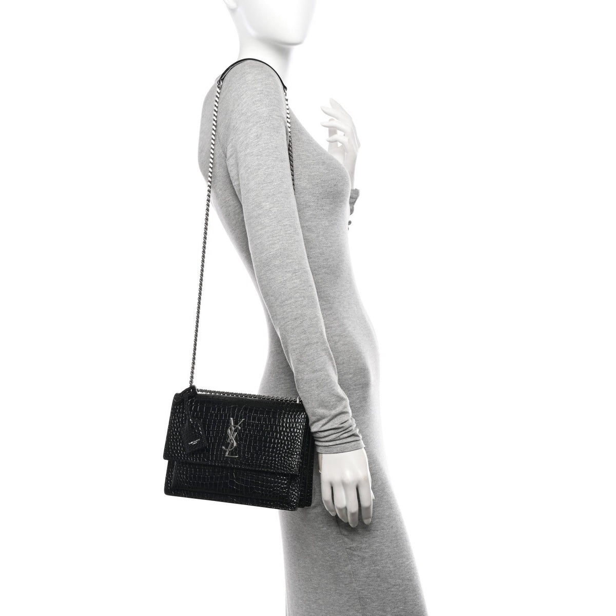 Calfskin Crocodile Embossed Medium Monogram Sunset Black