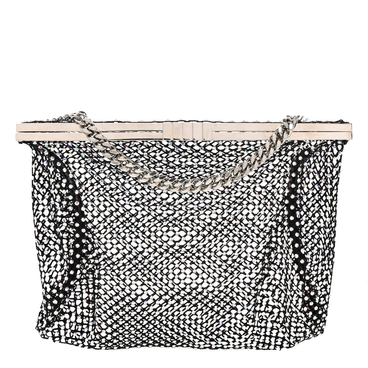 Mesh Crystal Medium Fanny Shoulder Bag Black