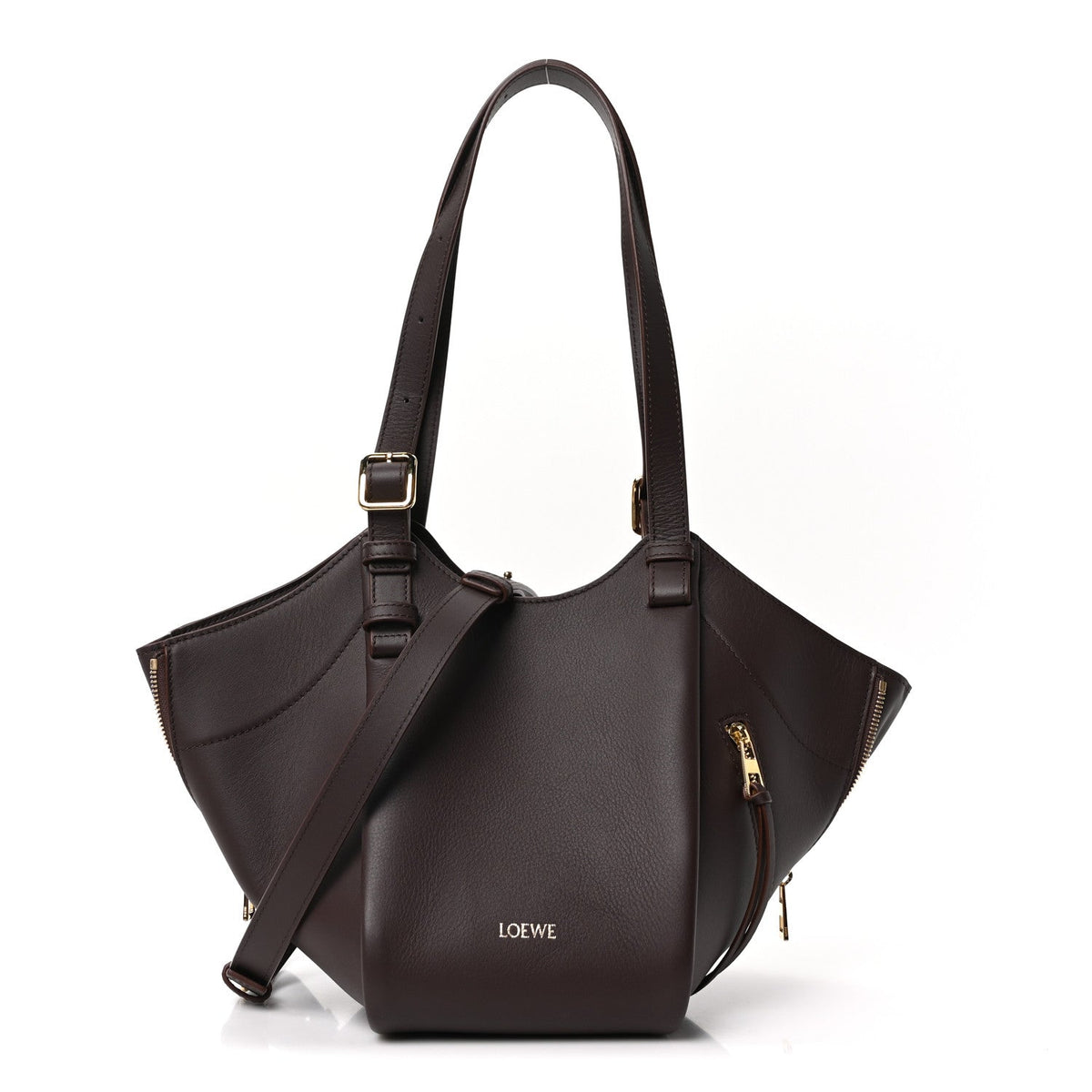 Classic Calfskin Hammock Flip Tote Dark Chestnut