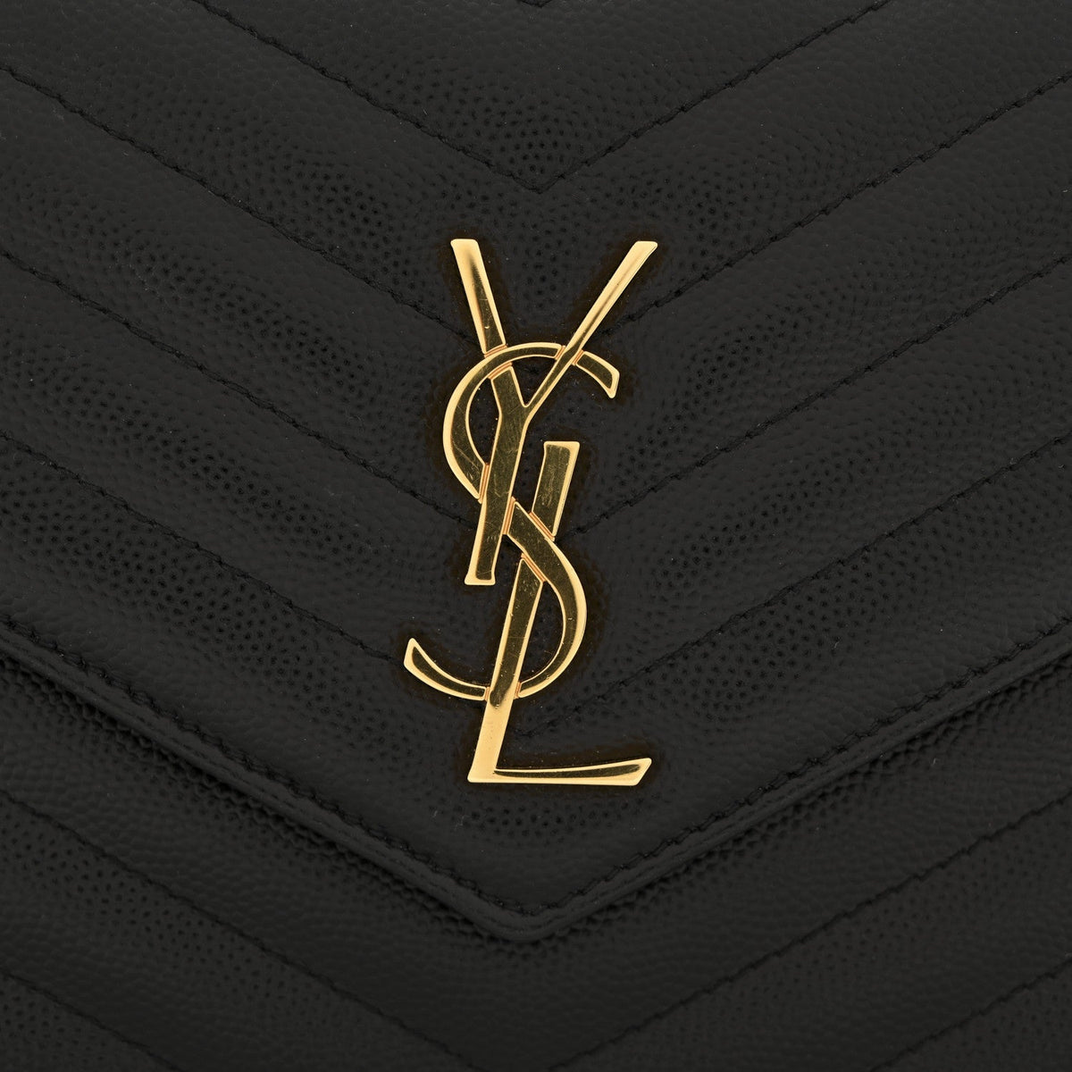 Grain De Poudre Matelasse Chevron Monogram Envelope Chain Wallet Black