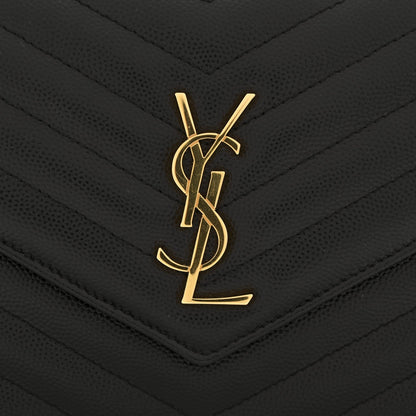 Grain De Poudre Matelasse Chevron Monogram Envelope Chain Wallet Black
