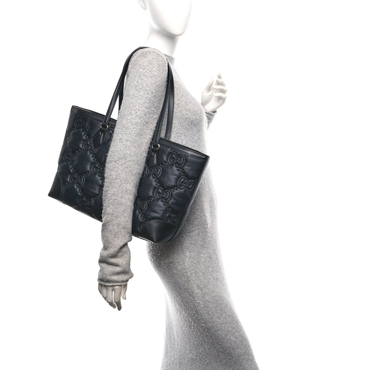 Nylon Calfskin Enamel GG Matelasse Medium Ophidia Shopping Tote Black