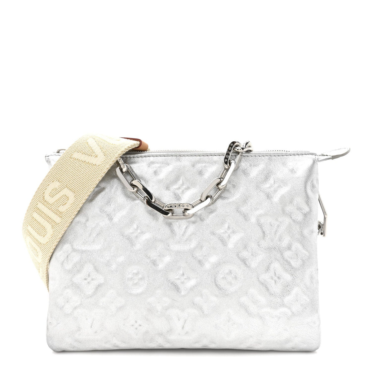 Metallic Lambskin Embossed Monogram Coussin PM Silver