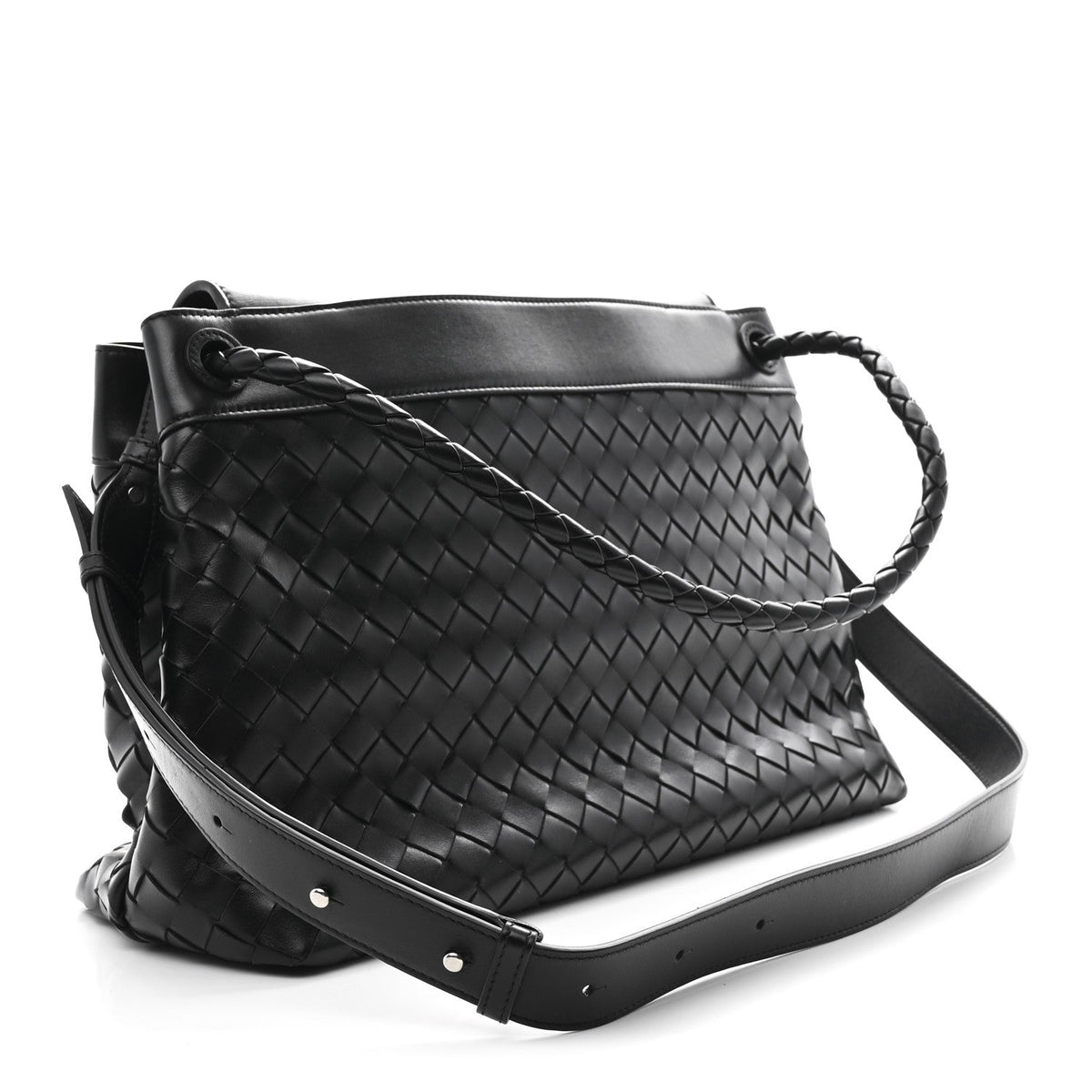 Calfskin Intrecciato Medium Andiamo Messenger Bag Black