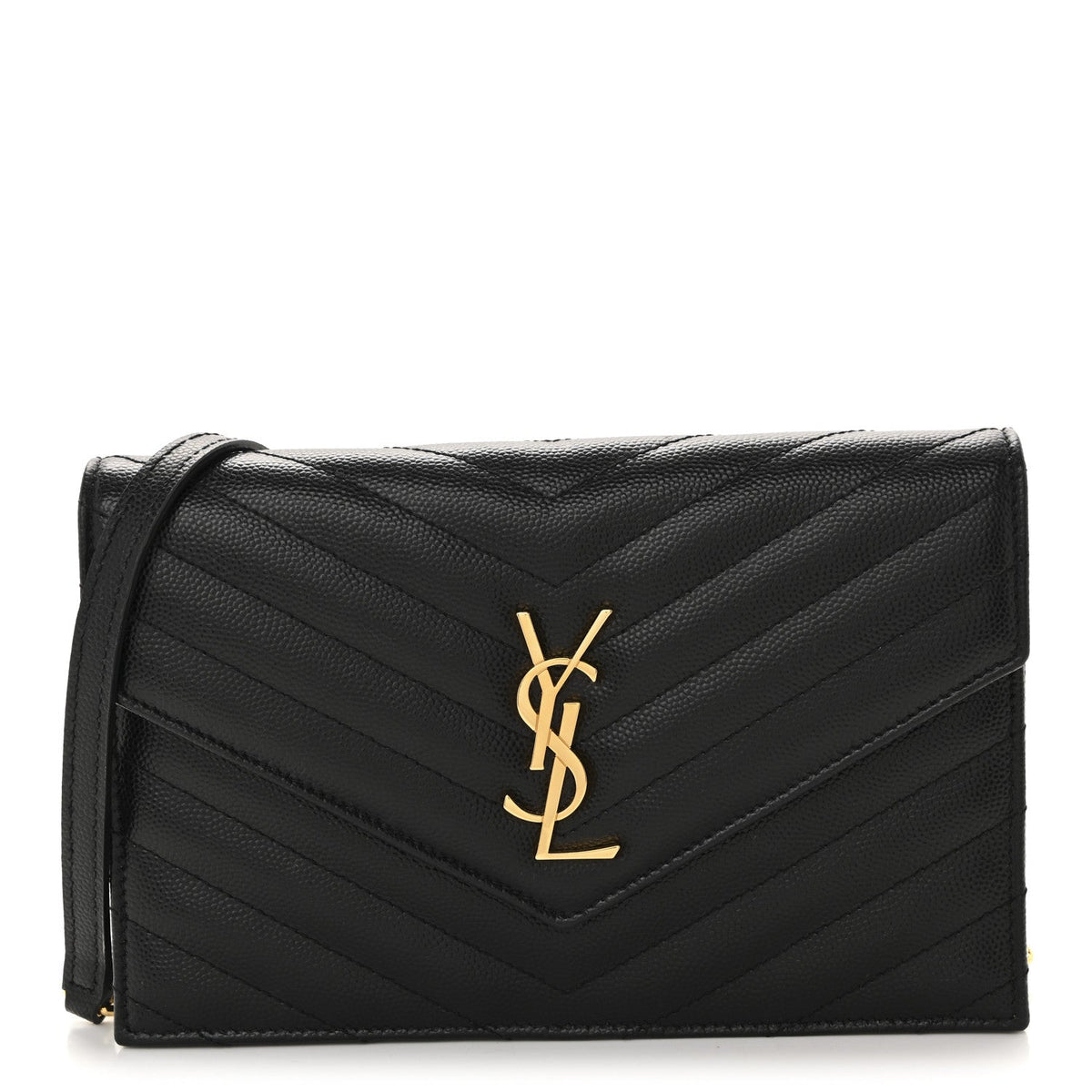 Grain De Poudre Matelasse Chevron Monogram Envelope Chain Wallet Black