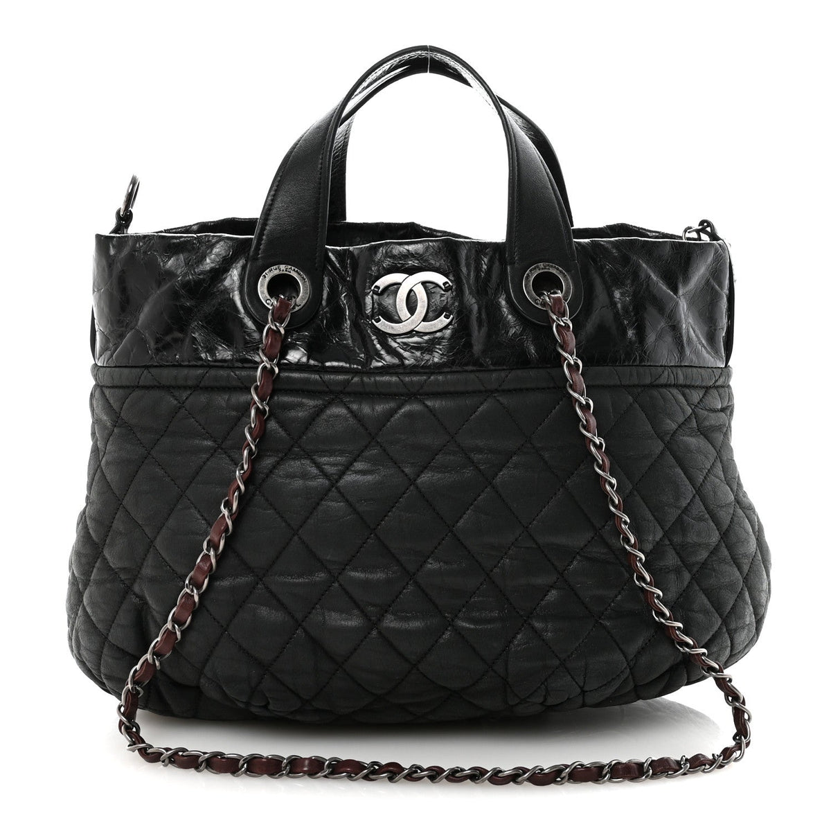 Iridescent Calfskin Quilted Large In The Mix Tote Black