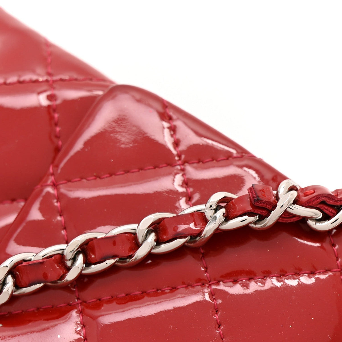 Patent Quilted Mini Flap Clutch With Chain  Red