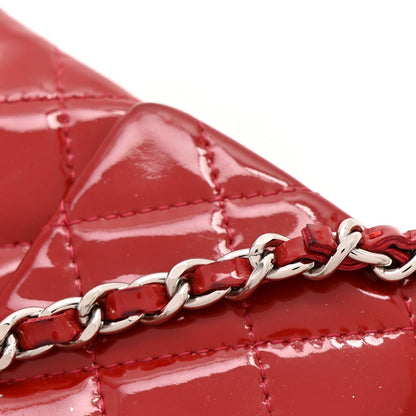 Patent Quilted Mini Flap Clutch With Chain  Red