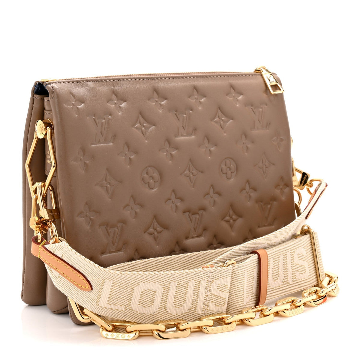 Lambskin Embossed Monogram Coussin PM Taupe