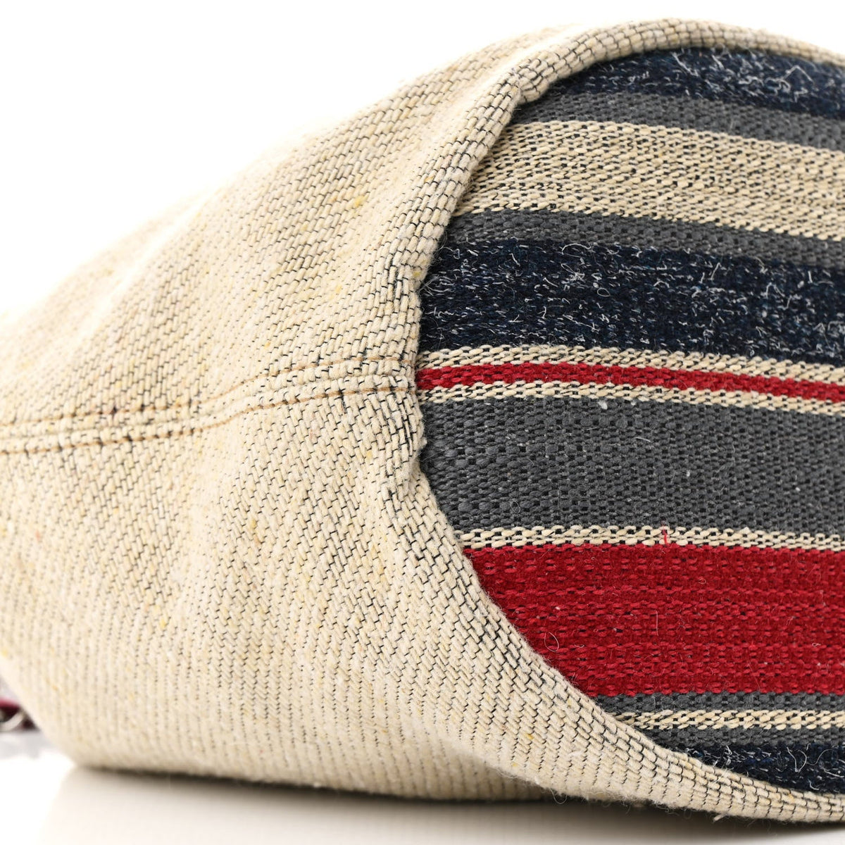 Striped Canvas Deauville Drawstring Bag Beige