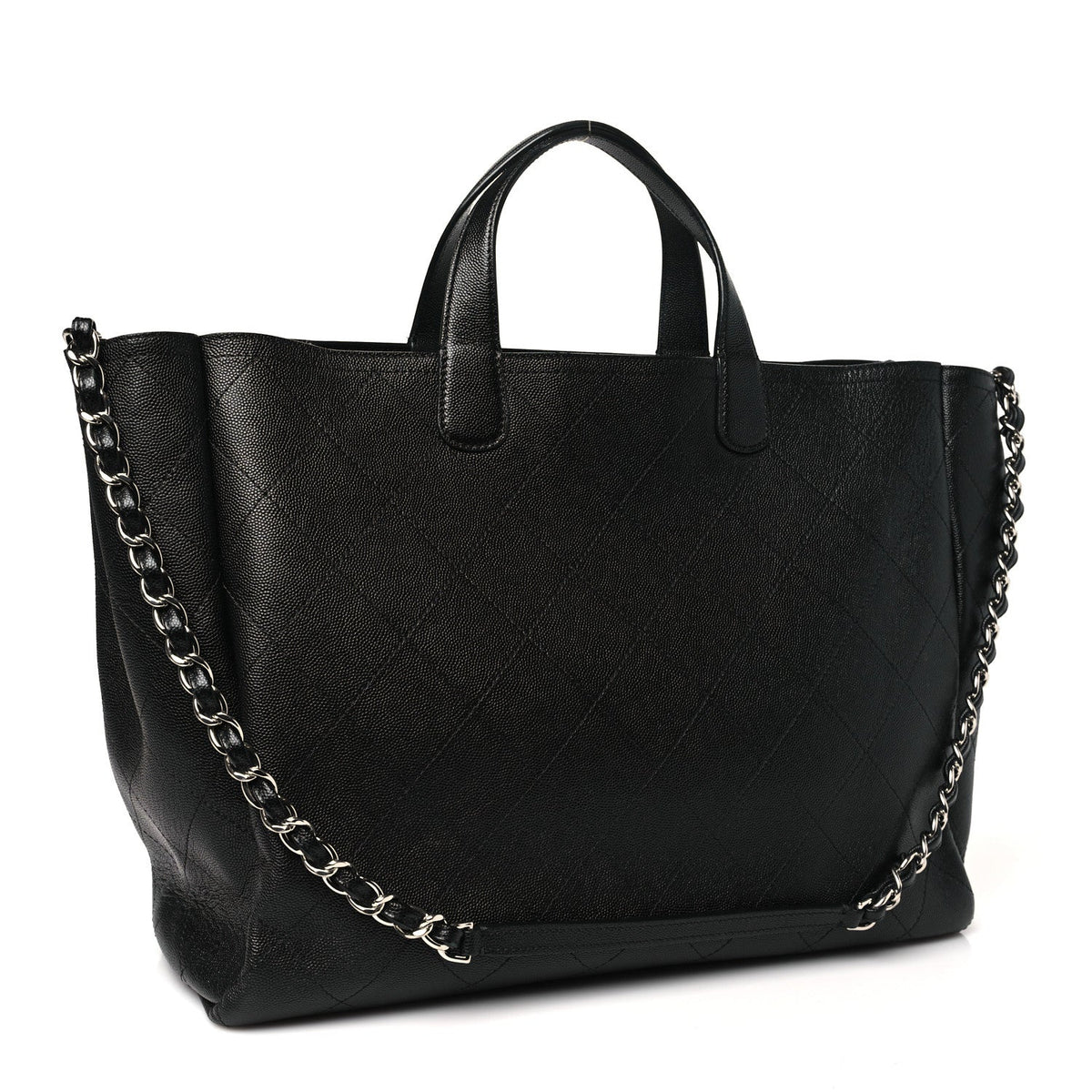 Caviar Stitched Large Lady Coco Shopping Tote Black