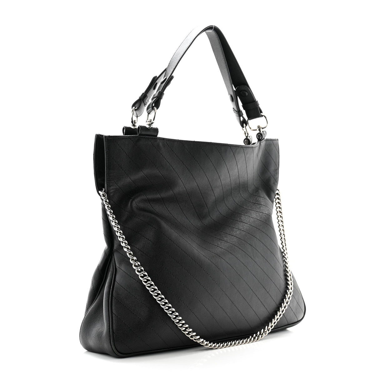 Sakai Be Green Calfskin Diagonal Stitched Medium Blondie Tote Black