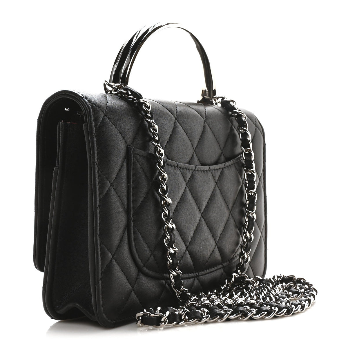Lambskin Quilted Metal Top Handle Wallet On Chain WOC Black
